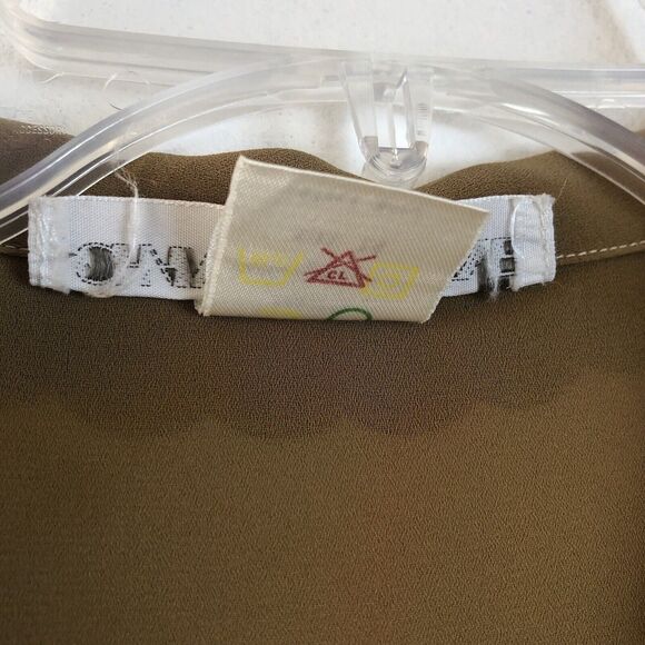 Changing Scene Vintage Blouse Sz 14 Brown Embroidered Scallop Eyelet Long Sleeve - Picture 9 of 12